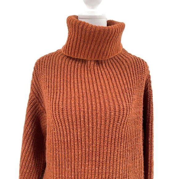 Free People Oversized Chunky Knit Turtleneck Sweater Burnt Orange size XS - Picture 2 of 7